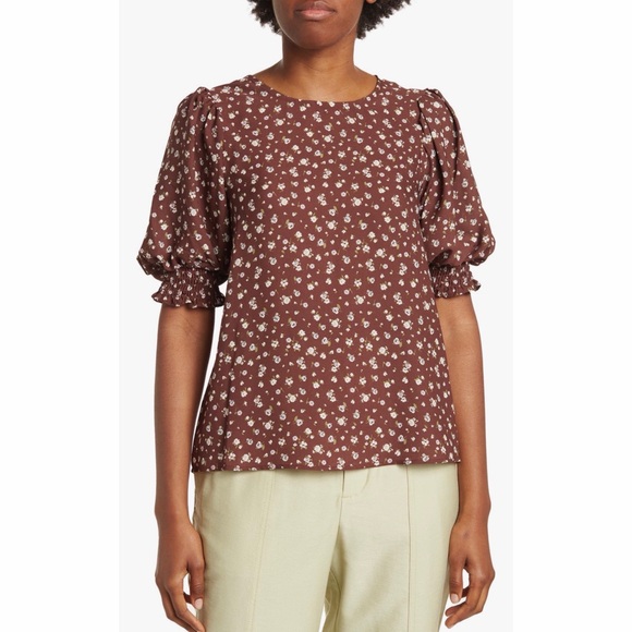 Pleione Brown Floral Puff-Sleeve Blouse - Picture 3 of 12